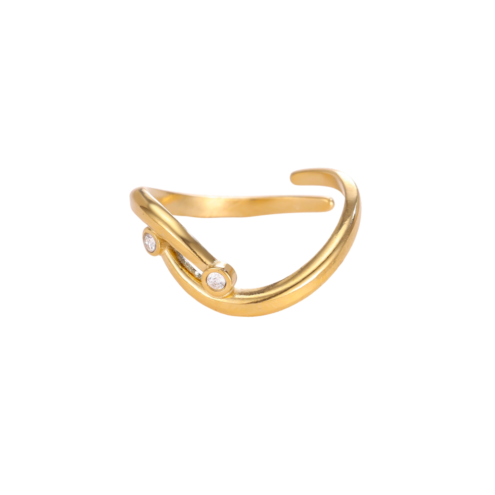 Stainless steel ring with adjustable, curved lines and cubic zirconia