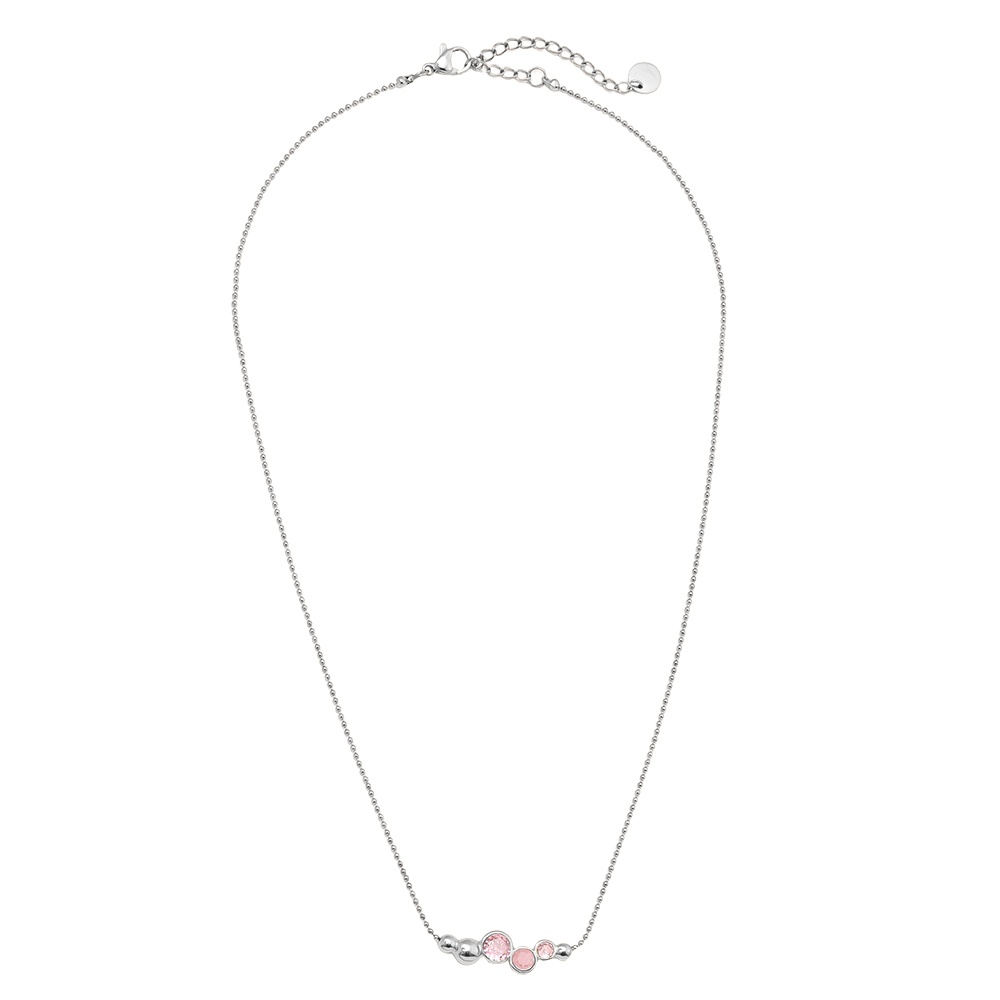 Stainless steel necklace 40cm Pink Round Diamond