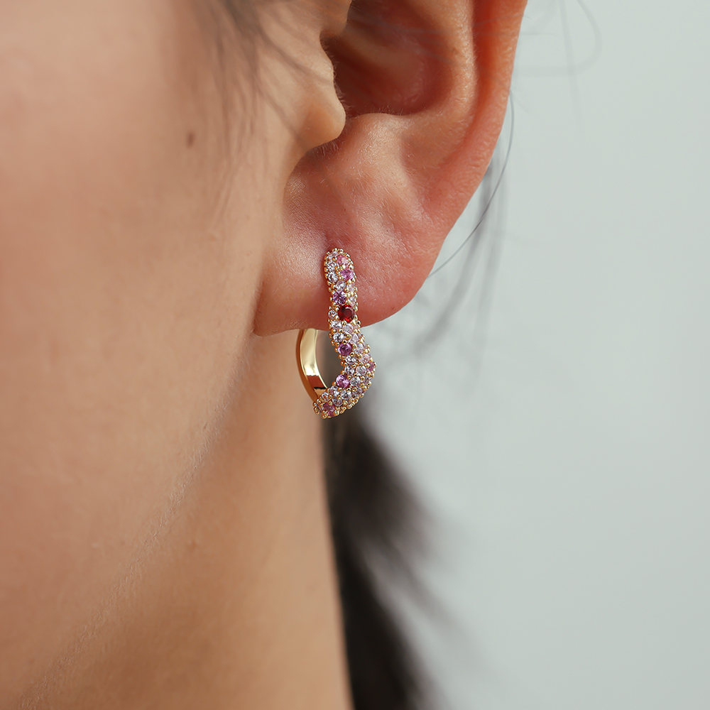 Gold-plated earrings 20mm zirconia soft wave