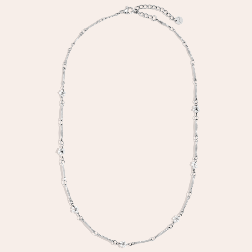 Stainless steel necklace 42cm beaded flowers