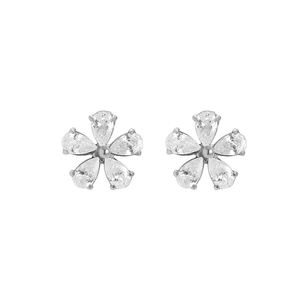 stainless steel earrings 1cm zirconia flower