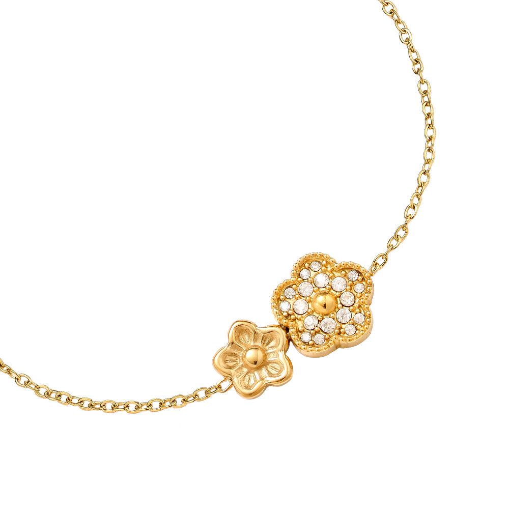 Stainless steel bracelet 17cm Two cute flowers