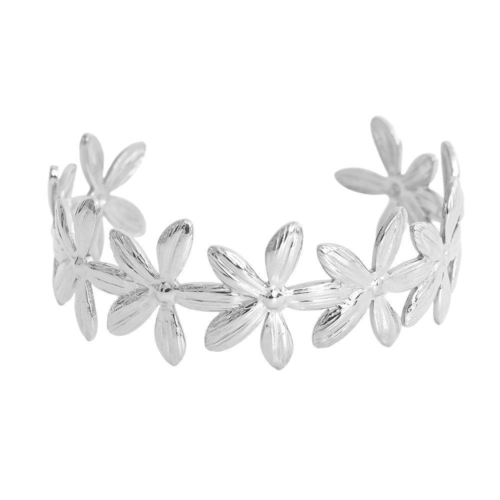 Stainless steel bangle Adjustable many flowers