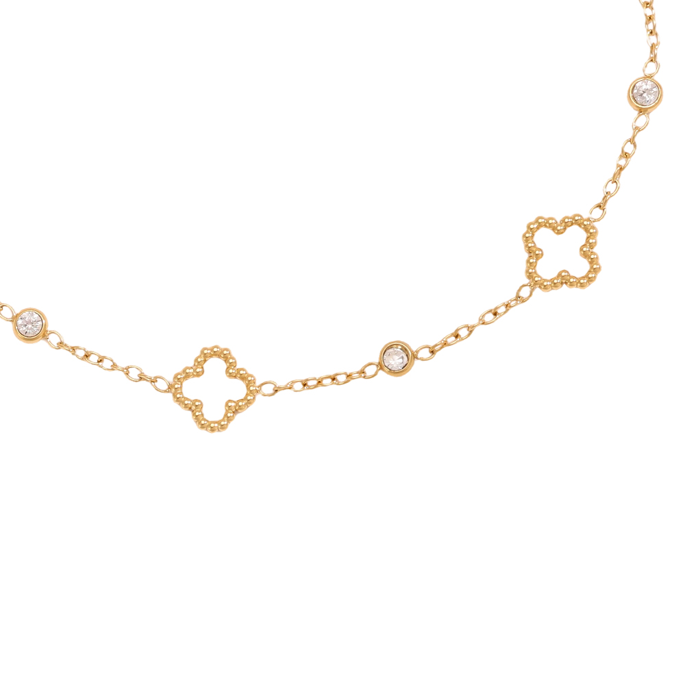 Stainless steel bracelet, 16.5 cm, featuring a small shamrock with a mini zirconia