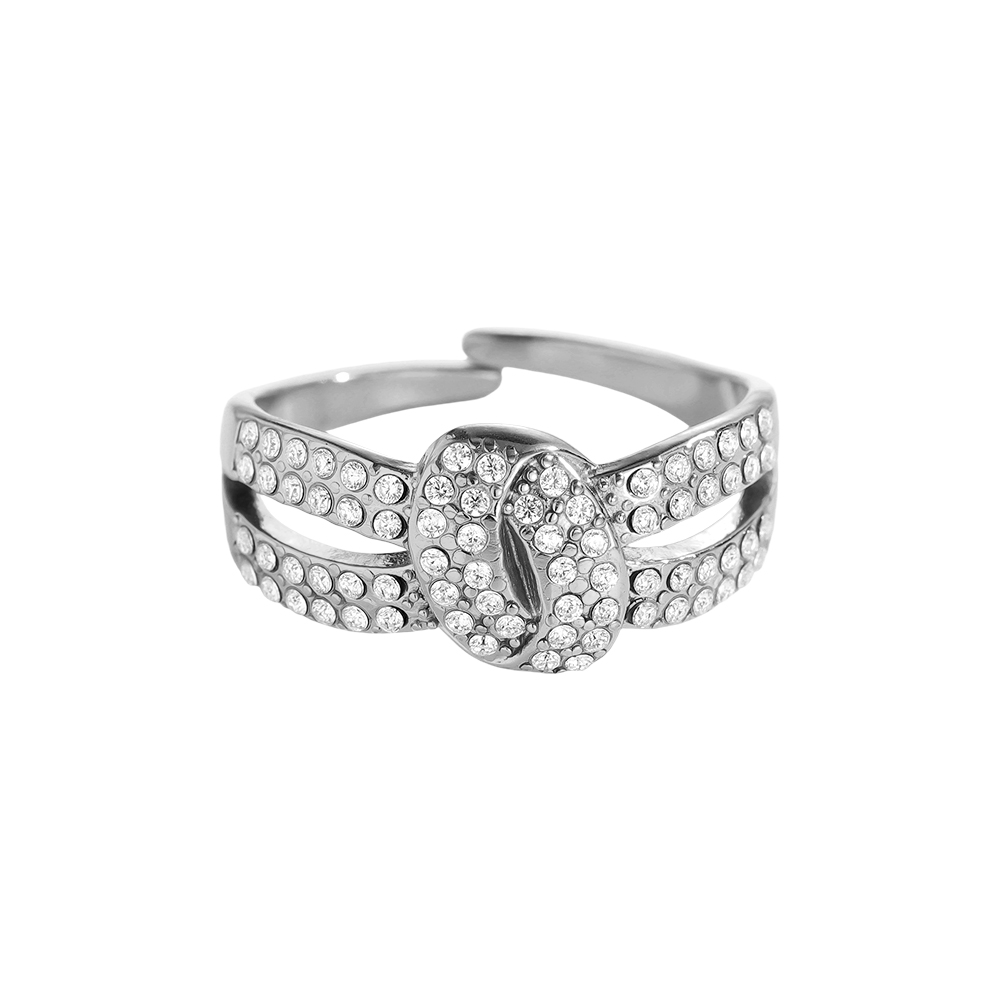 Stainless steel ring, adjustable, with double zirconia and a knot