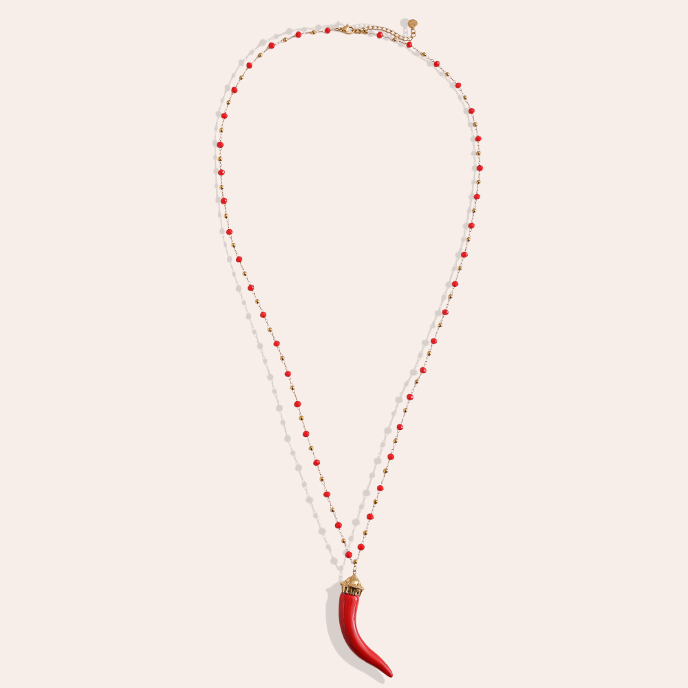 Stainless steel necklace 80cm acrylic chilli shape