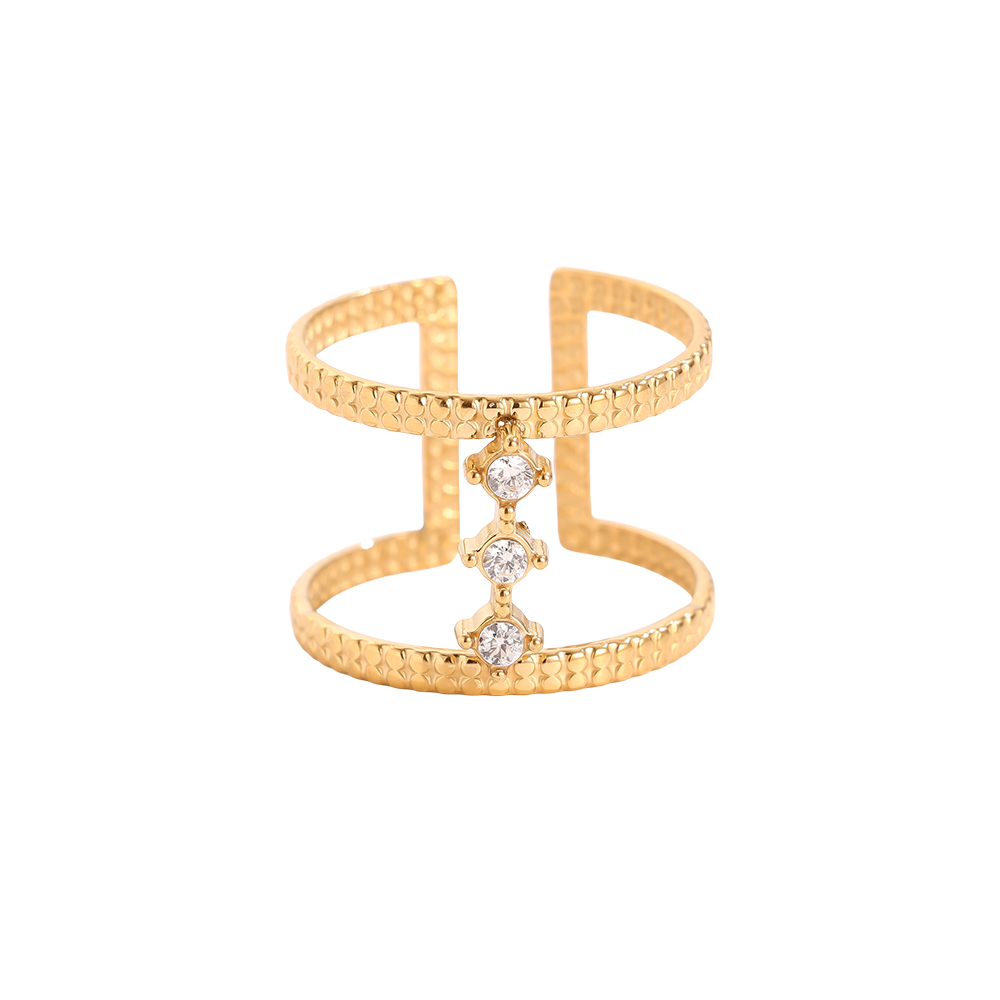 Adjustable double stainless steel ring with cubic zirconia  