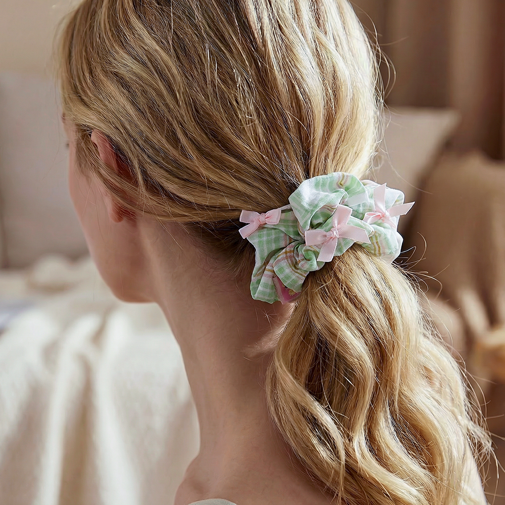 12*60mm checkerboard stiff bow scrunchie   