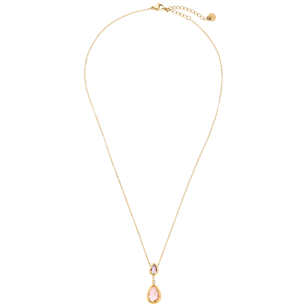 Stainless steel necklace 40cm Pink And Blue Diamond