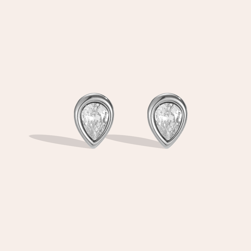 Stainless steel earrings, 10.6mm teardrop-shaped cubic zirconia