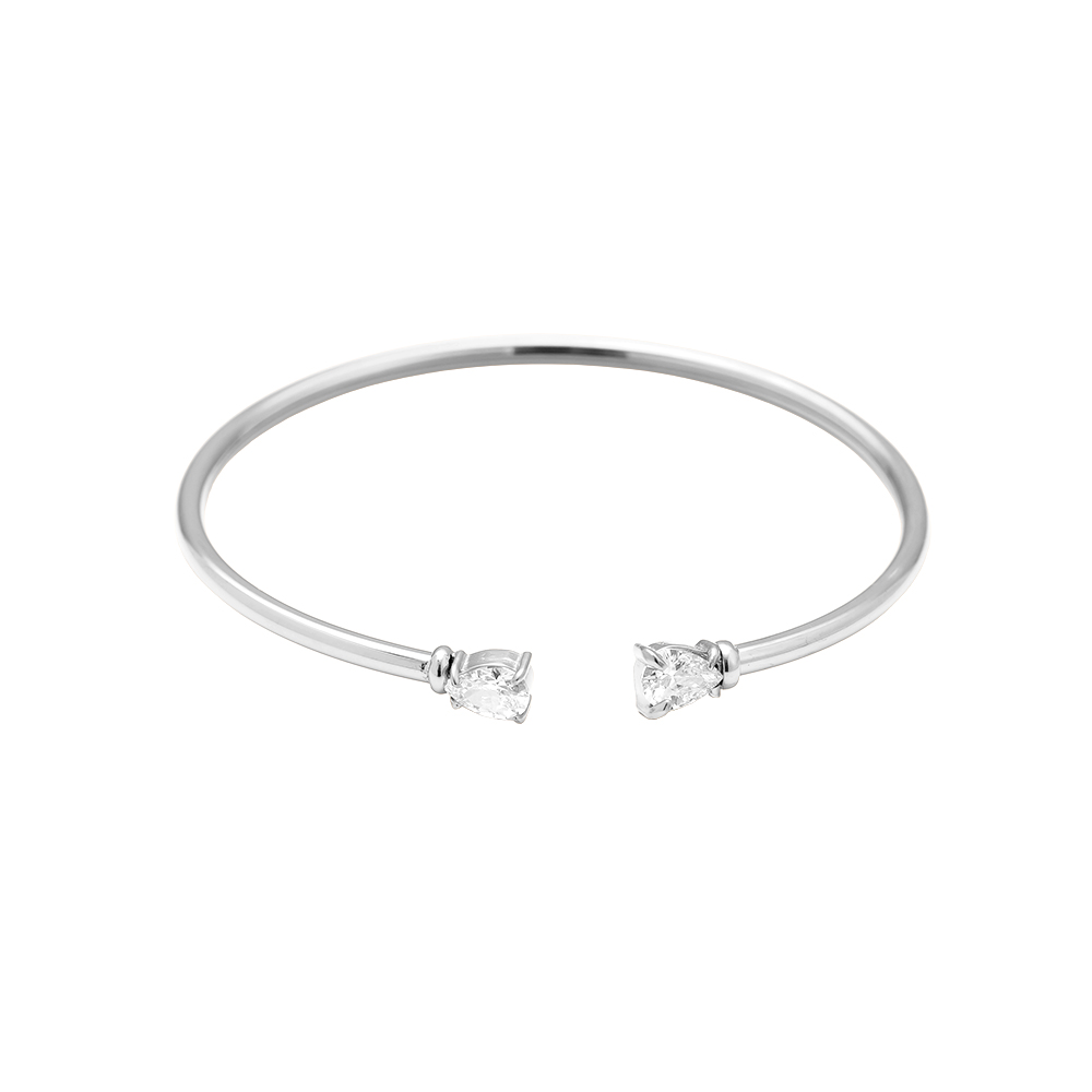 Stainless steel bangle Adjustable Two Diamond Drop