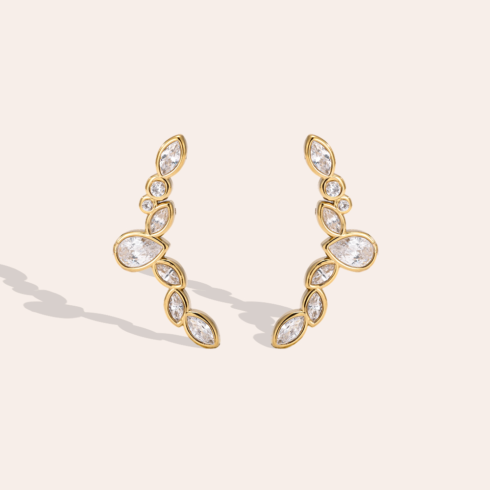 Stainless steel earrings, 29 × 18 mm, with a few small cubic zirconia stones 