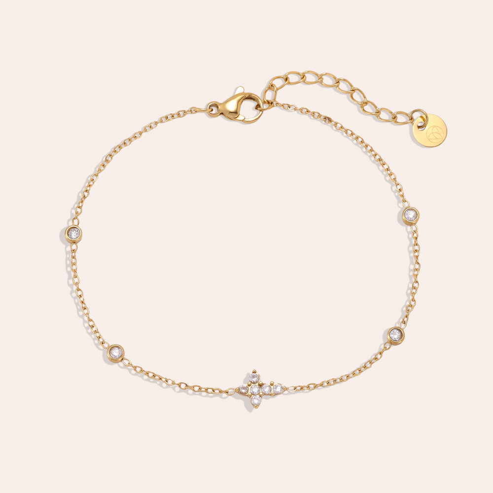 Stainless steel bracelet, 17 cm, with a cubic zirconia cross