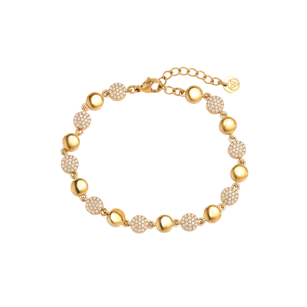 Stainless steel bracelet, 17 cm, with cubic zirconia discs and discs