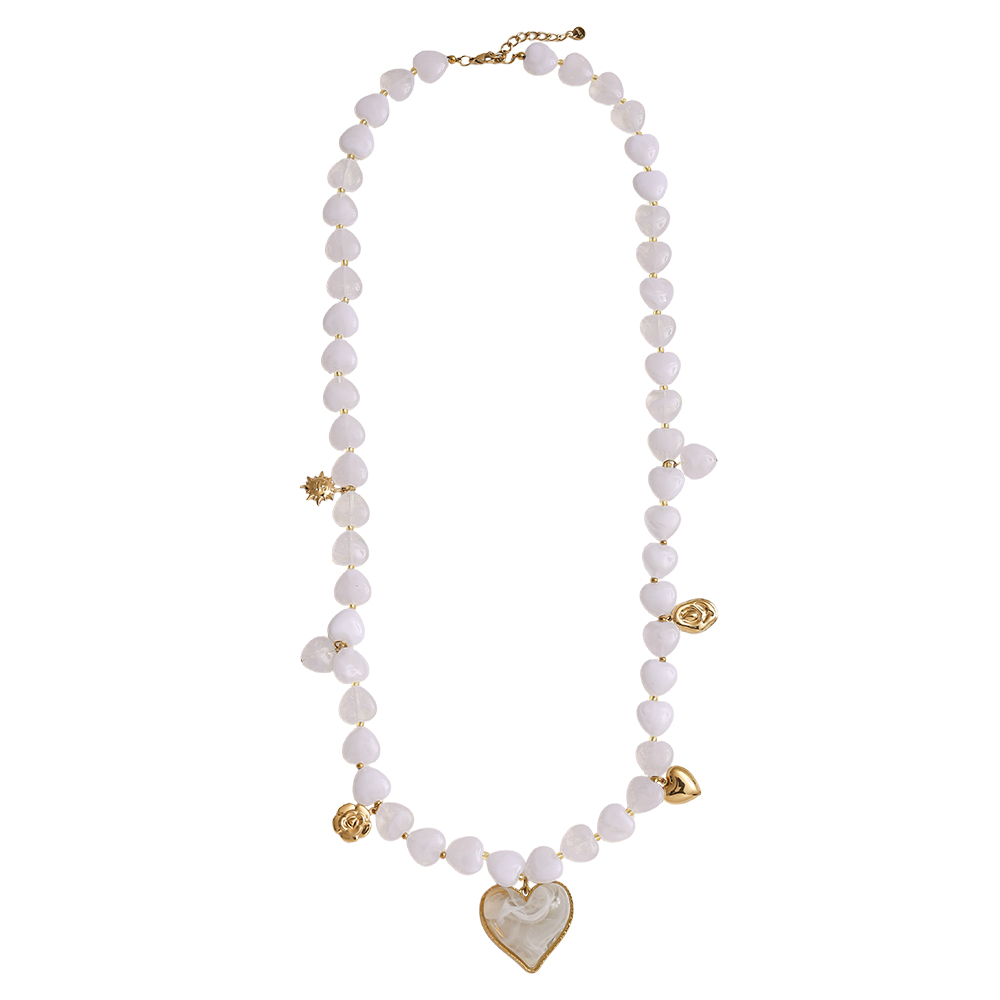 Stainless steel necklace 87cm small resin hearts
