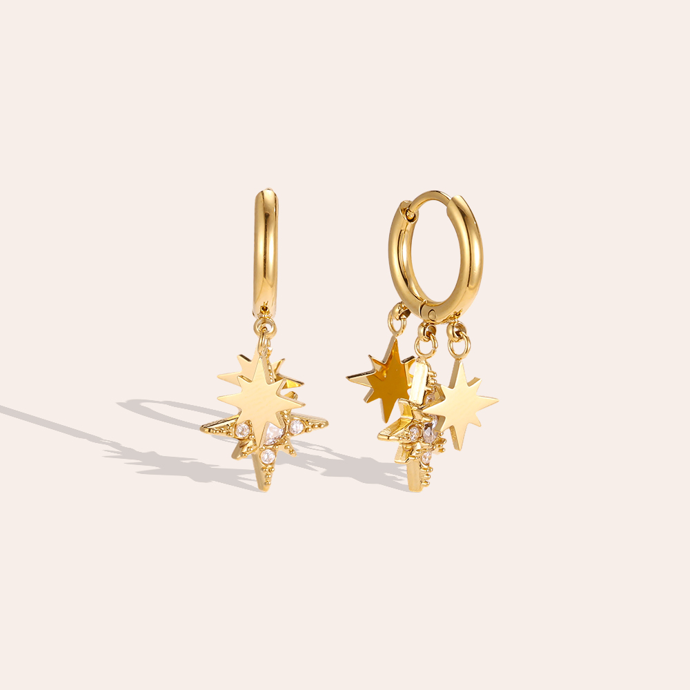 Stainless steel earrings, 25 x 12 mm, three stars