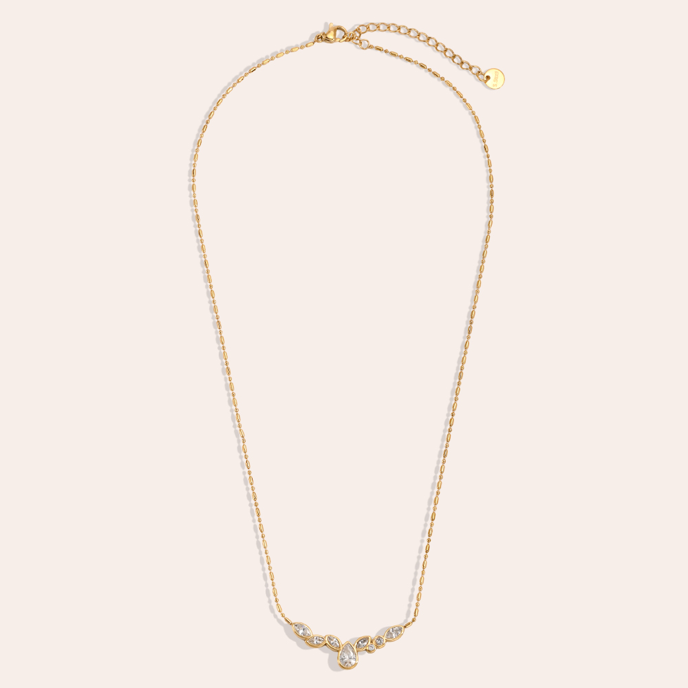 Stainless steel necklace, 39.5 cm, with a few small cubic zirconia stones