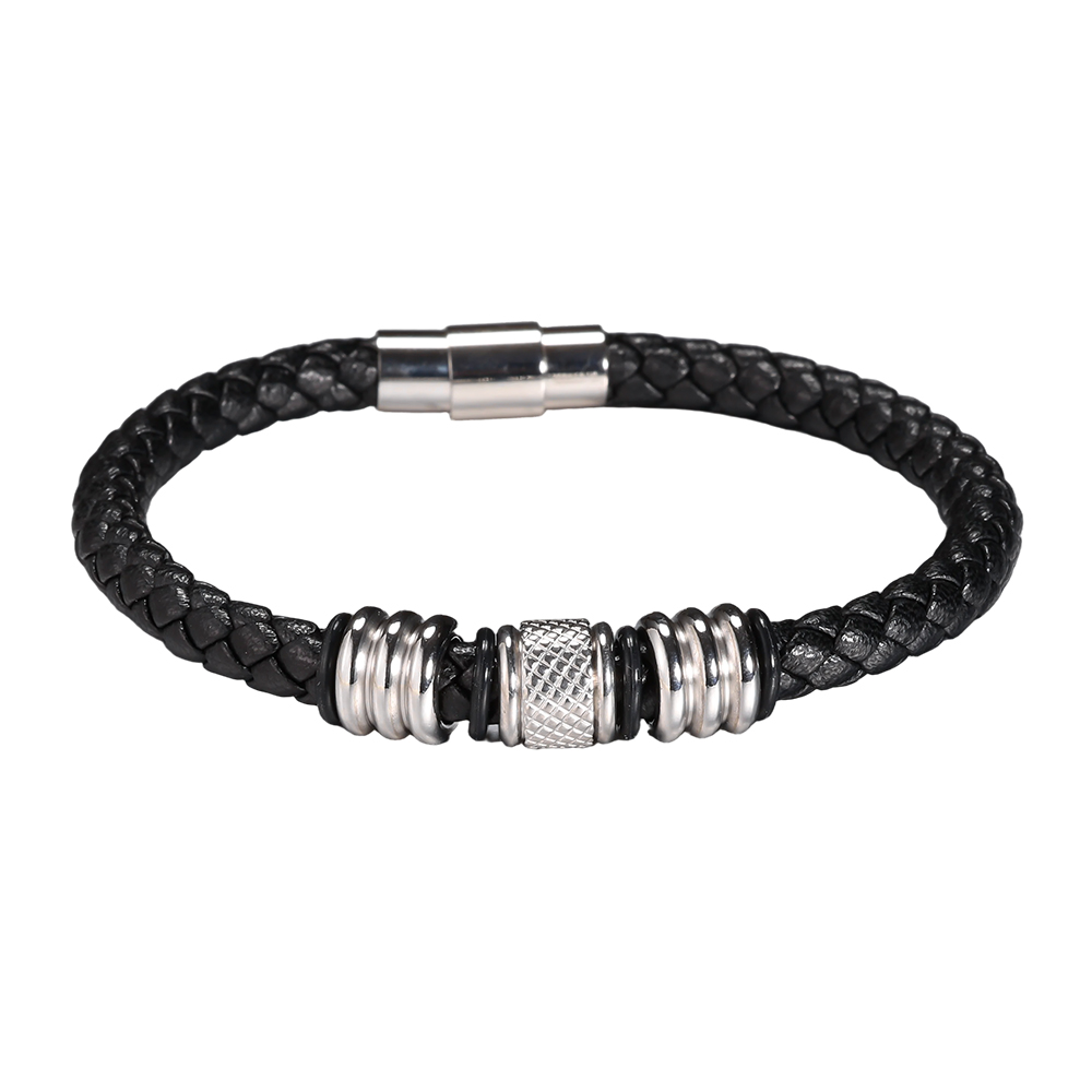  Stainless steel bracelet with PU strap – classic plaited design