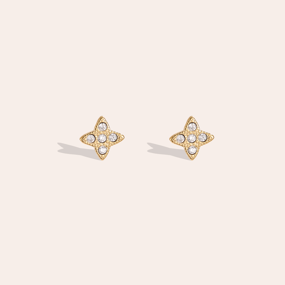 Stainless steel earrings, 5 mm, with delicate cubic zirconia in a cloverleaf design