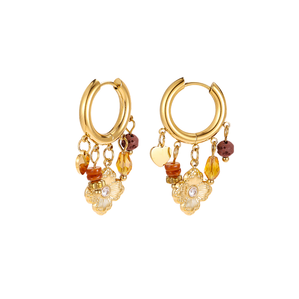 Stainless steel earrings, 18 × 12 mm, gold flower with small decorative detail 