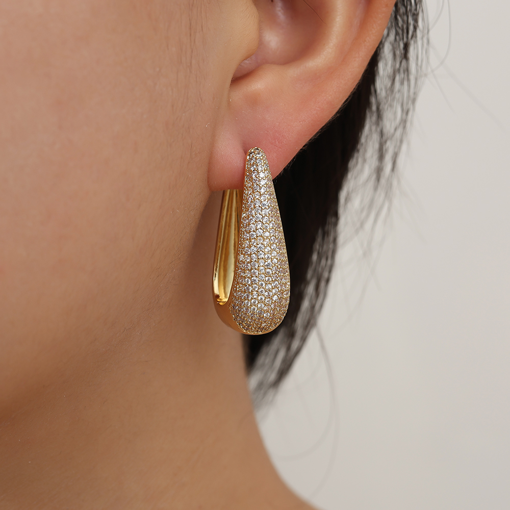 Gold-plated earrings 3.2cm Drop Diamond