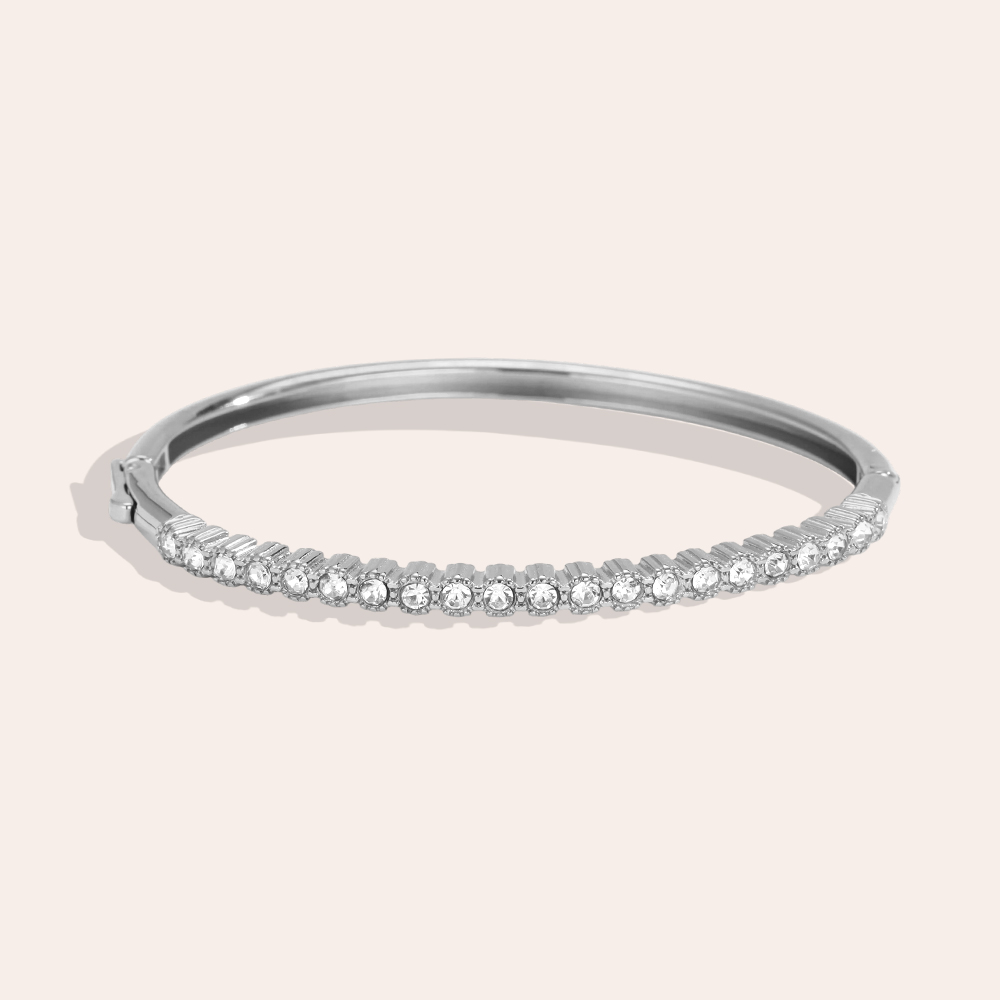 Stainless steel bangle, 6 cm, with lots of sparkling cubic zirconia