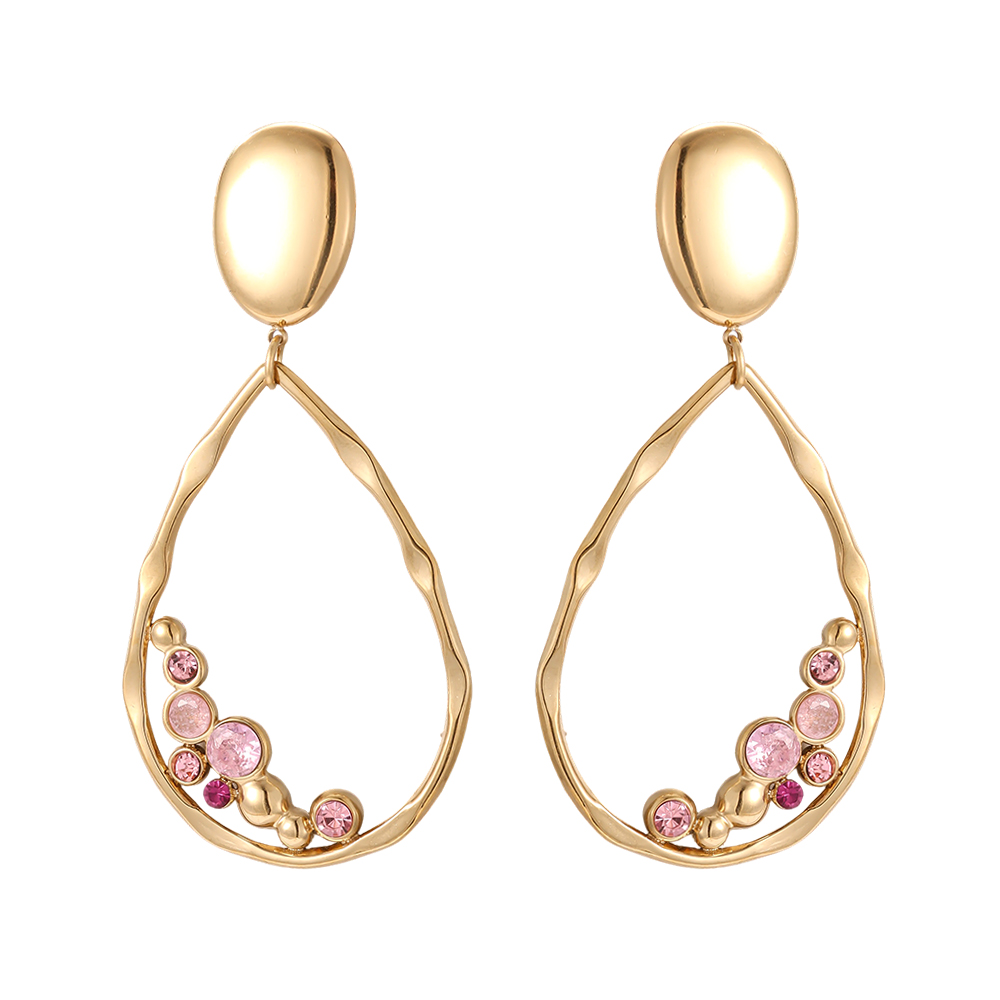 Stainless steel earrings, 65 × 30 mm, loop design, cubic zirconia