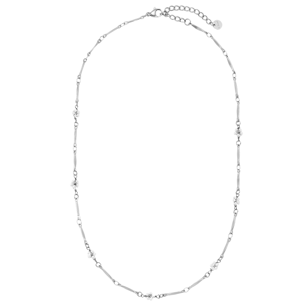 Stainless steel necklace 42cm beaded flowers