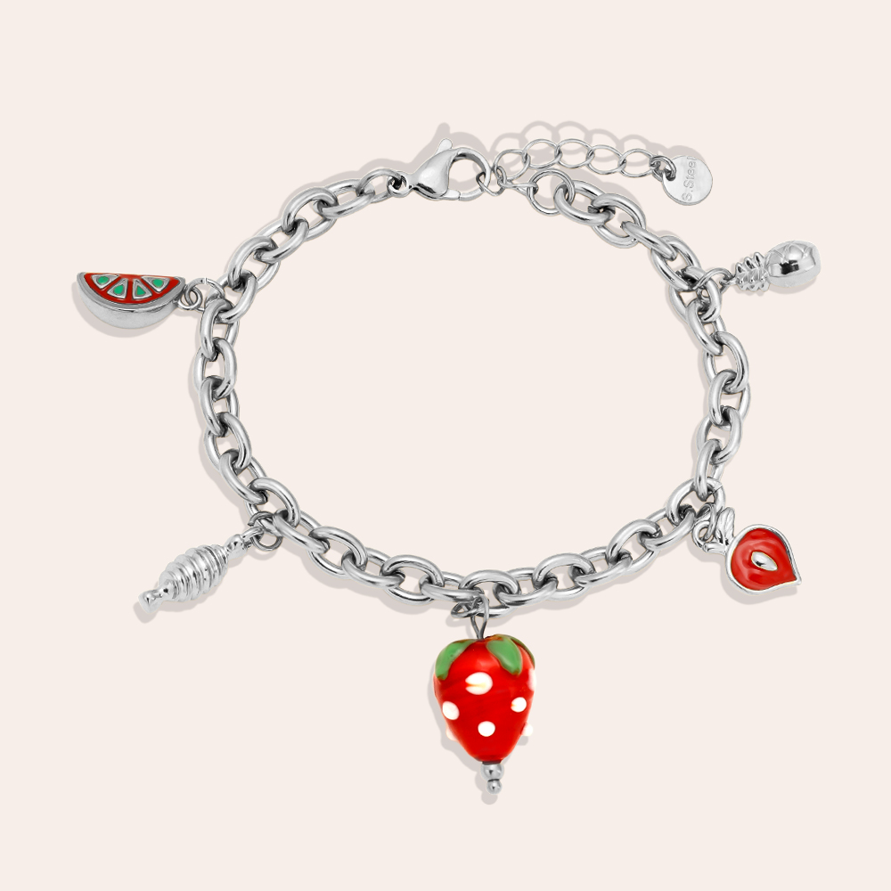 Stainless steel bracelet 18cm Strawberry Heart
