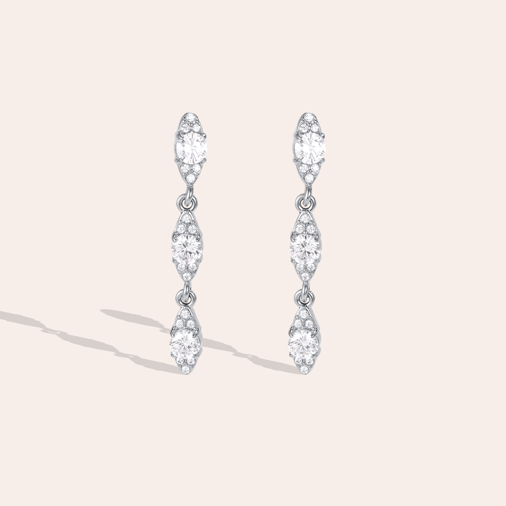 Stainless steel earrings, 35mm, with three sparkling zirconia stones