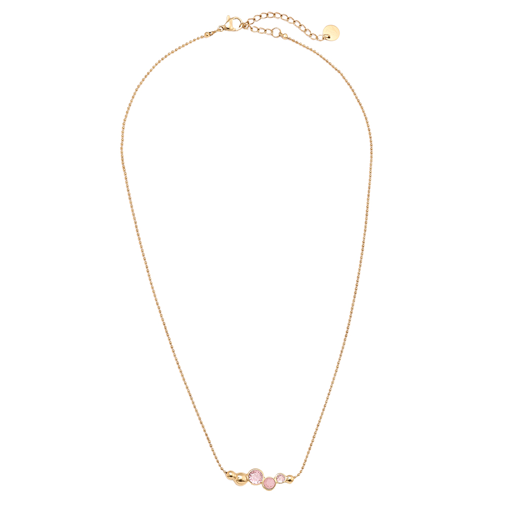 Stainless steel necklace 40cm Pink Round Diamond