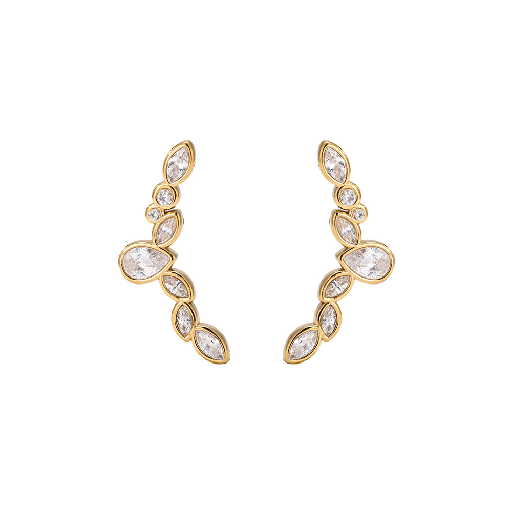 Stainless steel earrings, 29 × 18 mm, with a few small cubic zirconia stones 