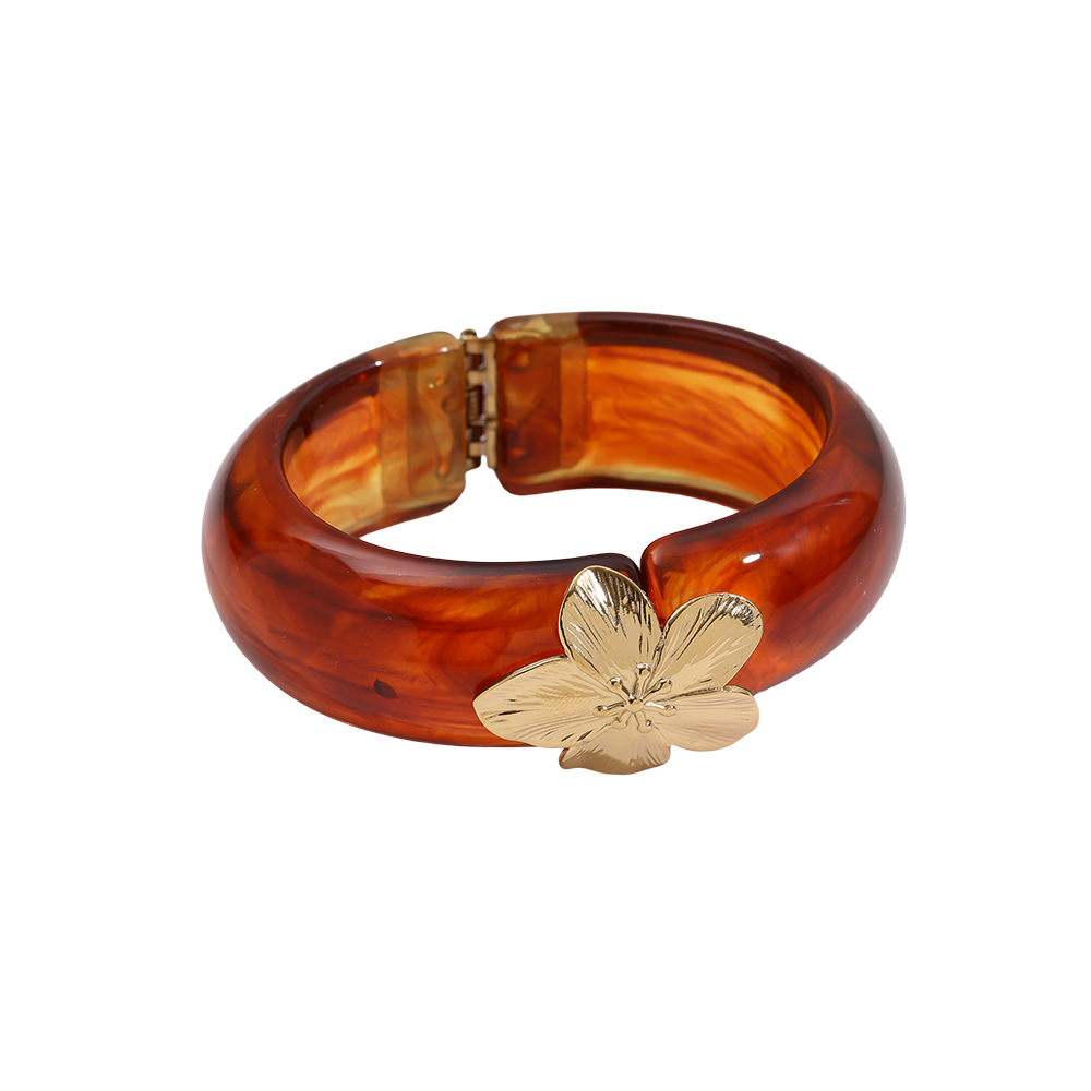 Stainless steel bangle Gold Flower Lock Resin