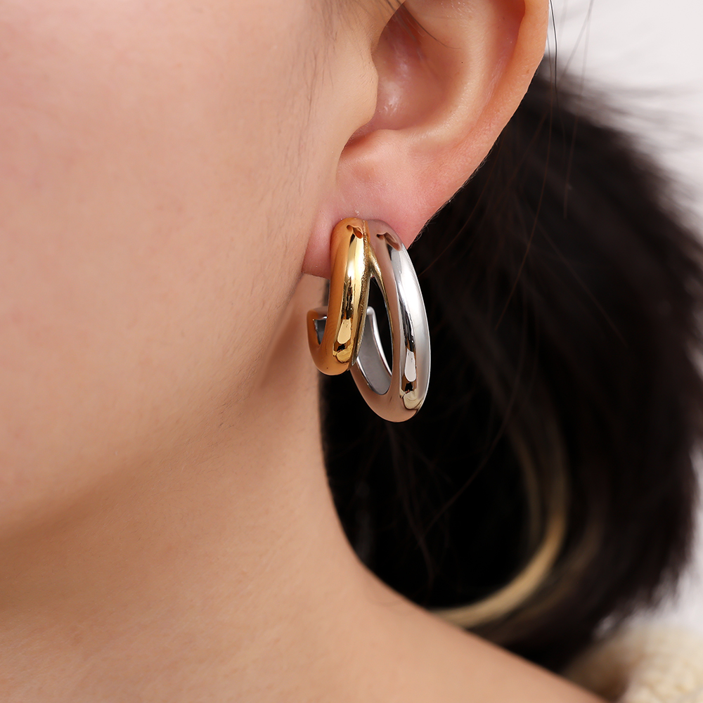 Stainless Steel Earrings 30mm Gold And Silver Half Hoop