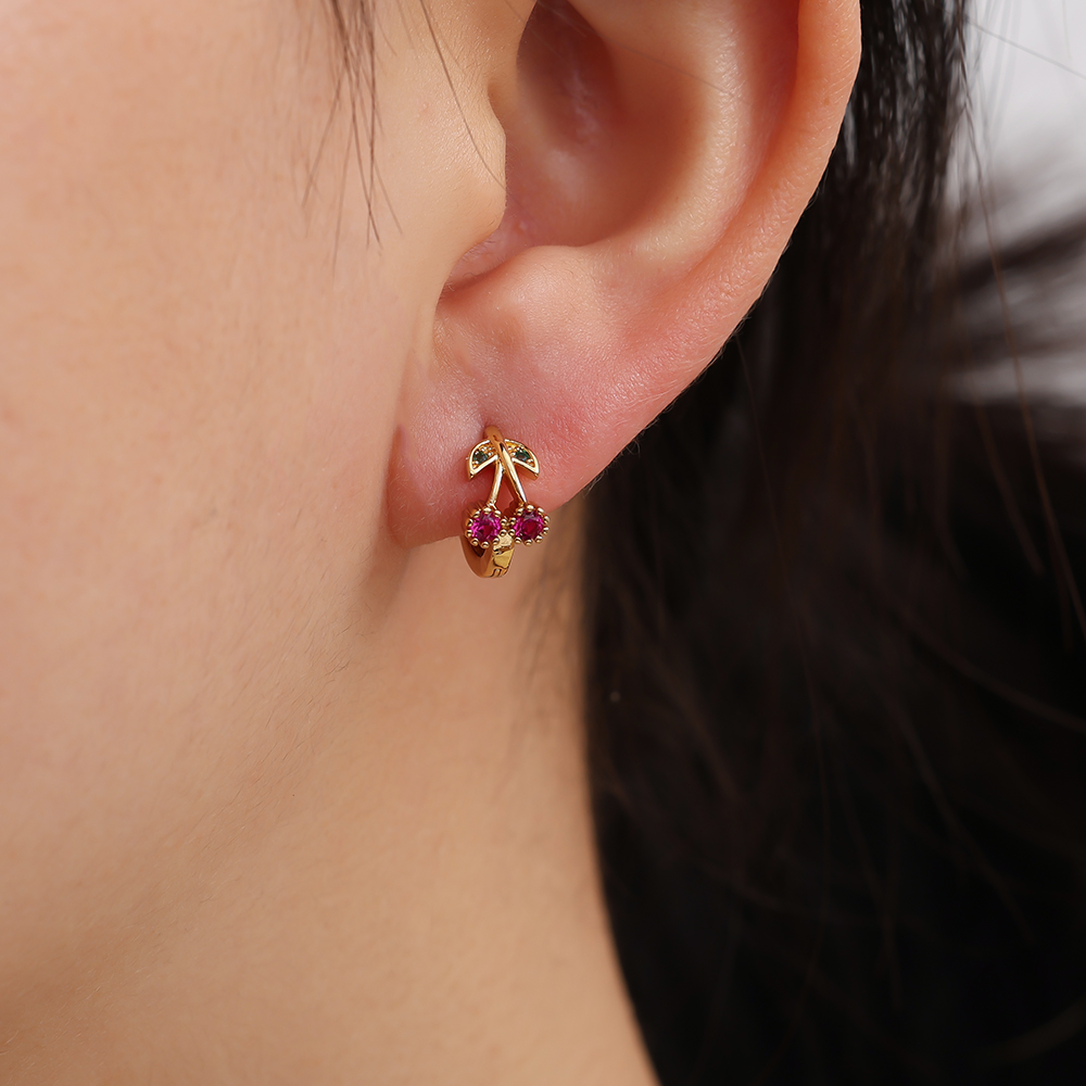 Gold-plated earrings 12mm Mini Diamond Cherry Hoop