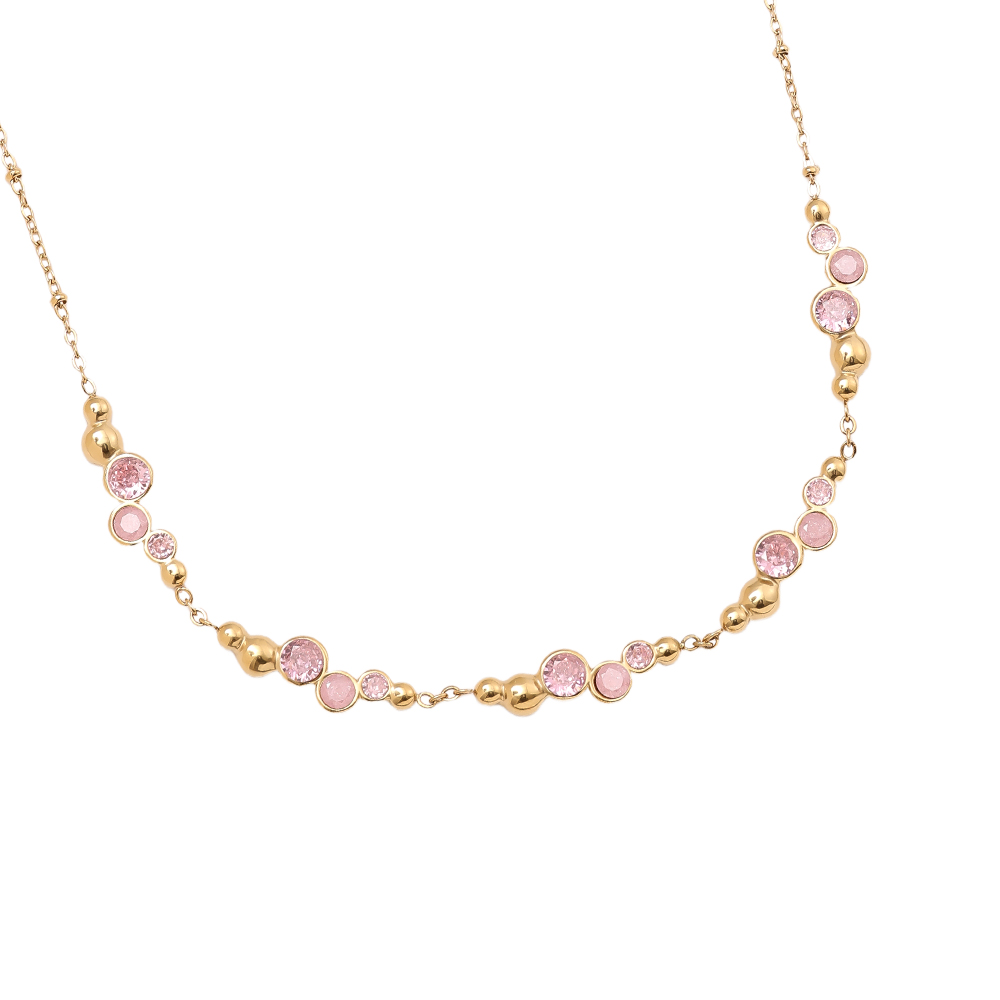 Stainless steel necklace 42cm Pro Pink Round Diamond