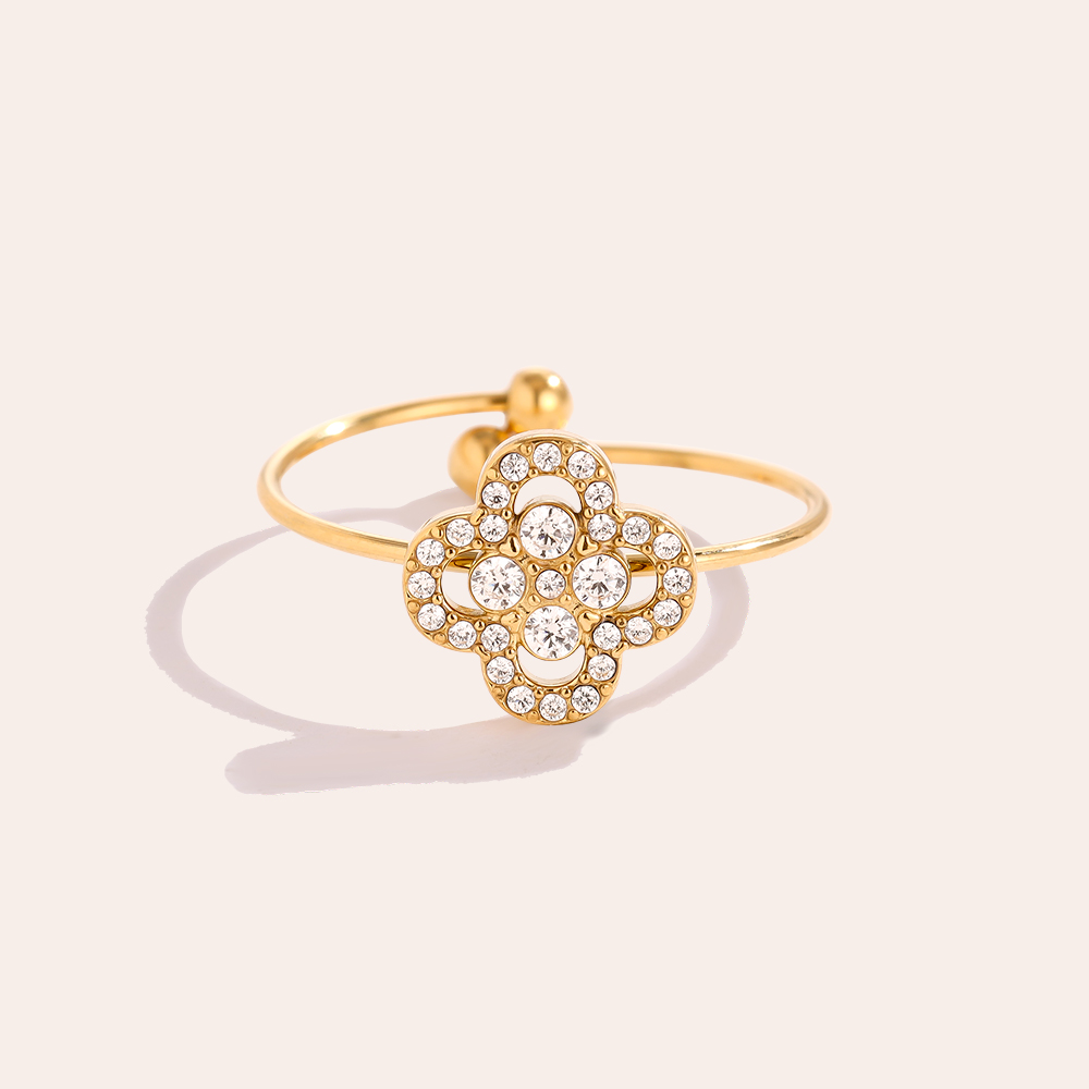 Stainless steel ring Diamond Lucky Flower
