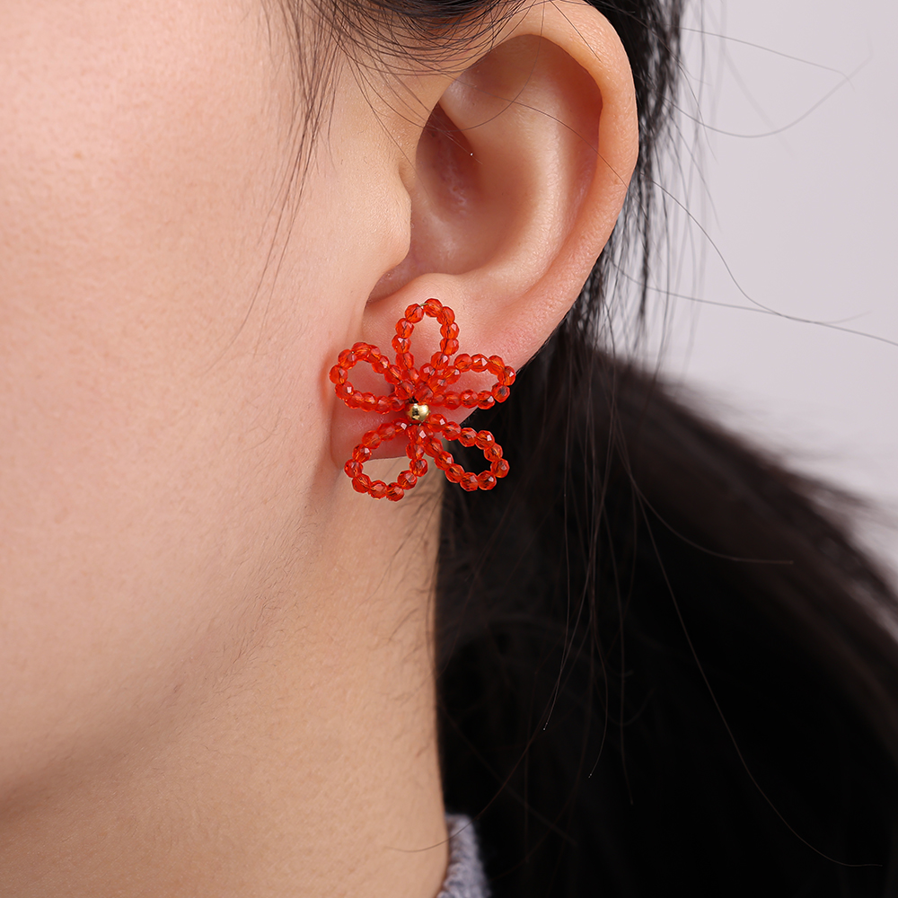 Stainless steel earrings 2.5cm crystal flowers