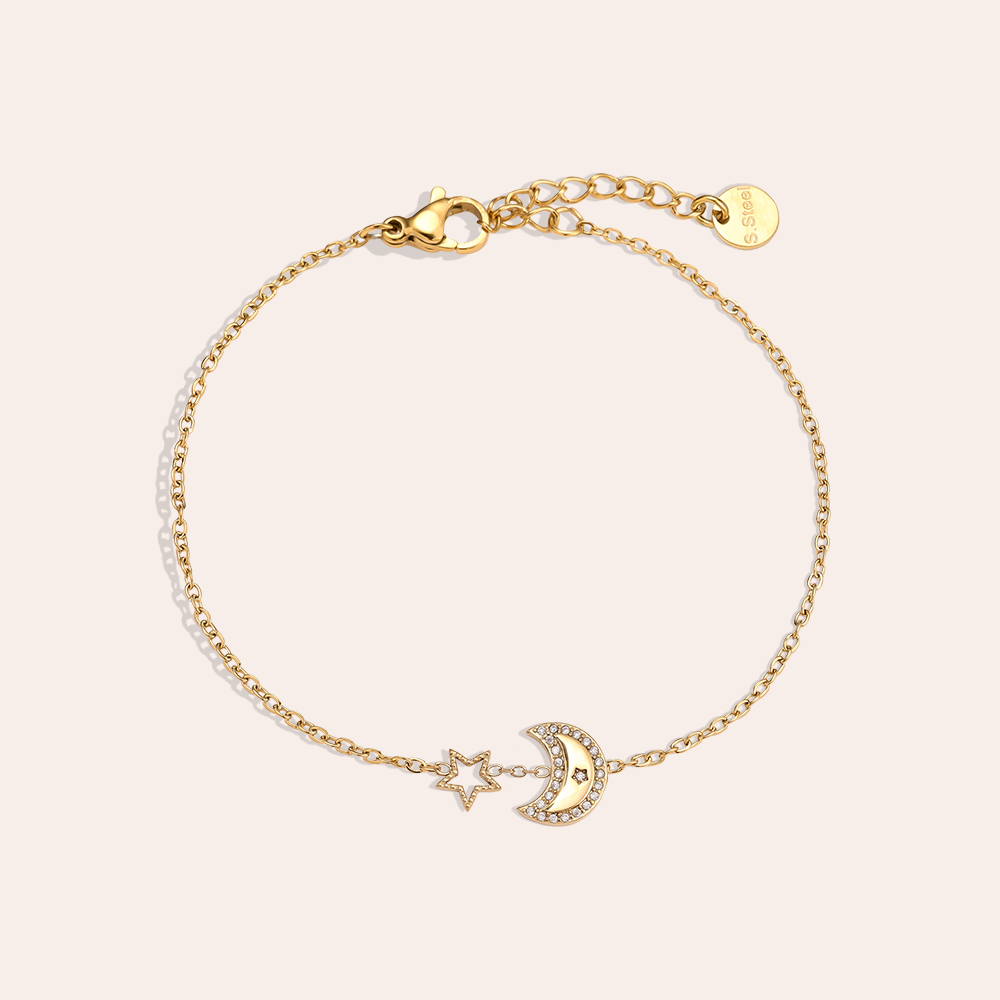 Stainless steel bracelet 17cm Diamond Moon And Star