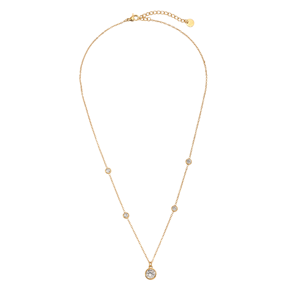 Stainless steel necklace, 40 cm, round cubic zirconia