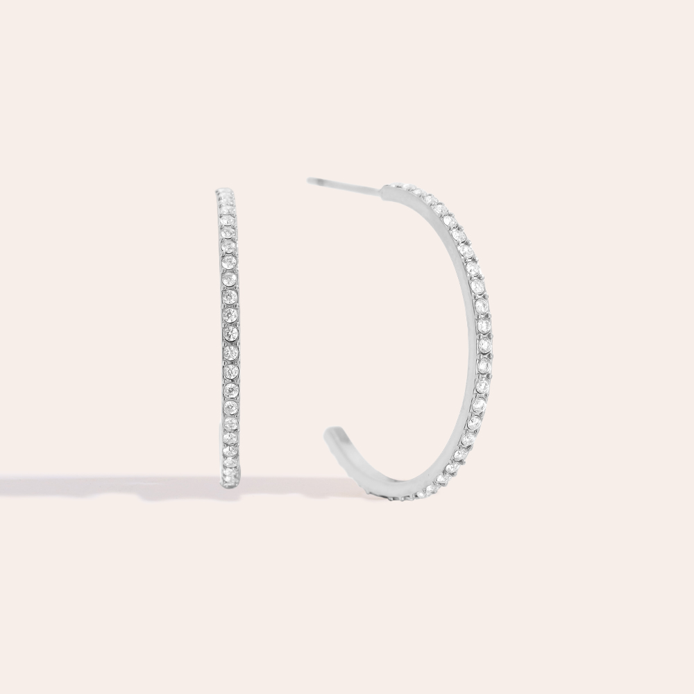 Stainless steel earrings 20mm Simple Diamond Half Hoop