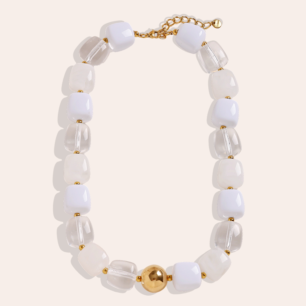 Stainless steel necklace 43cm Adjustable resin square round shape