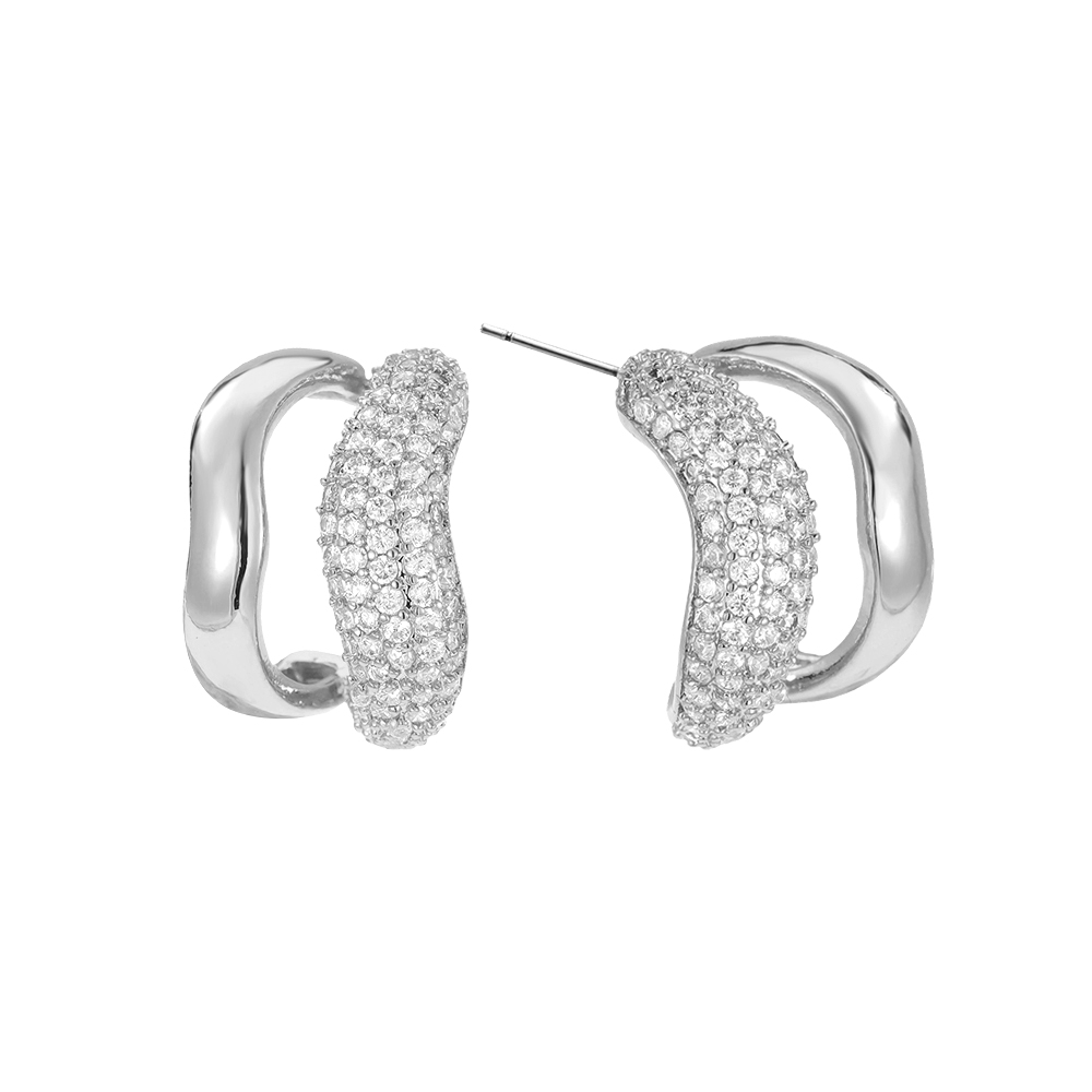 Gold-plated earrings 18mm zirconia two-layer soft wave