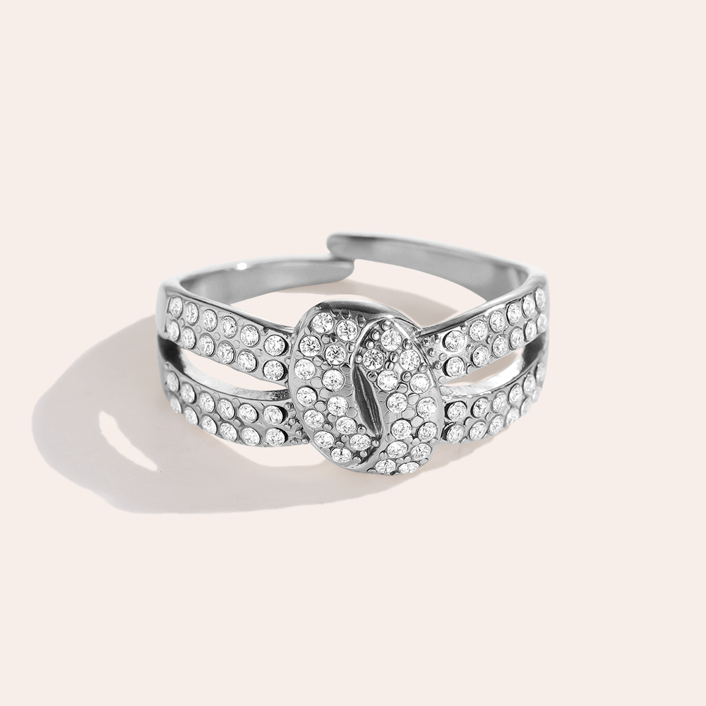 Stainless steel ring, adjustable, with double zirconia and a knot