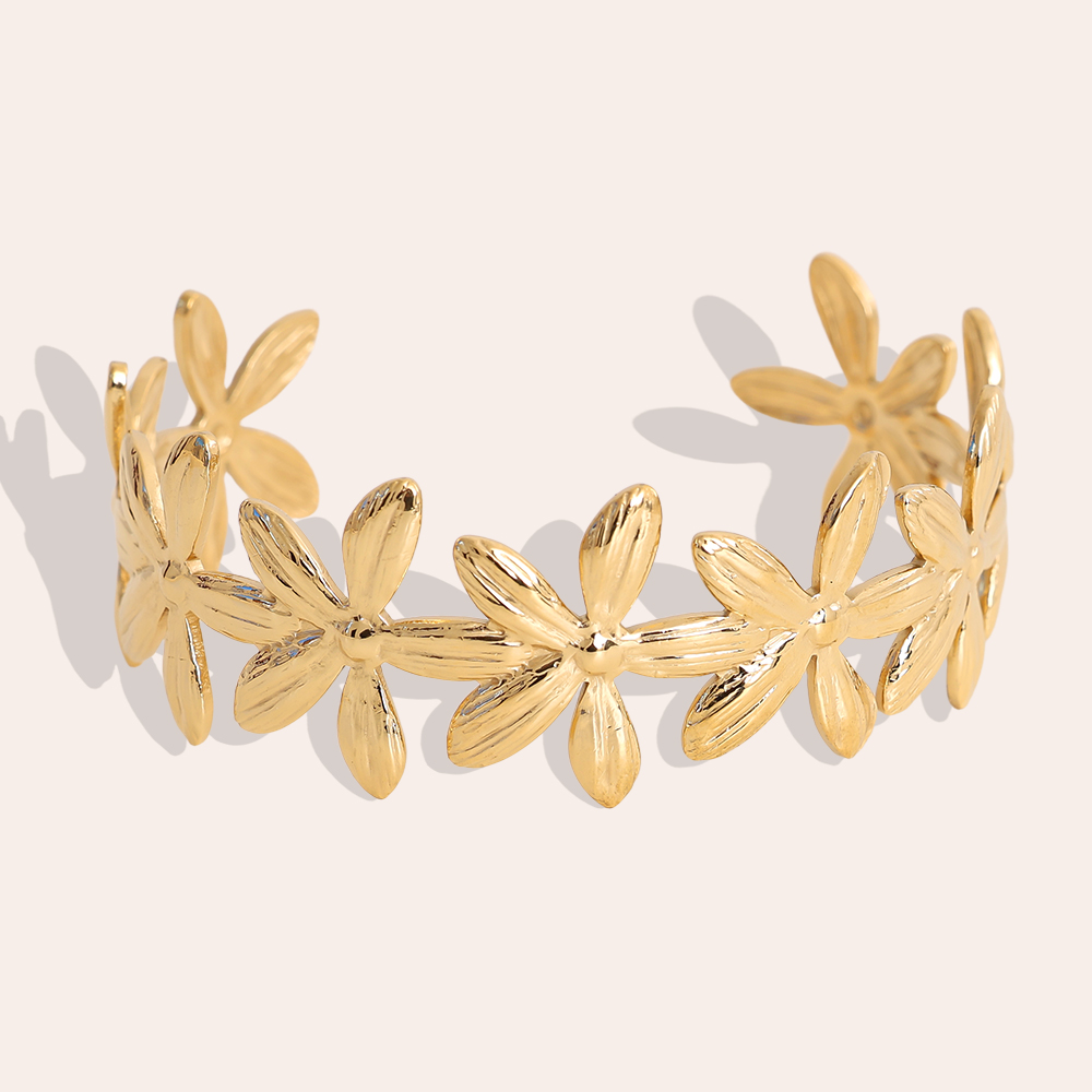Stainless steel bangle Adjustable many flowers