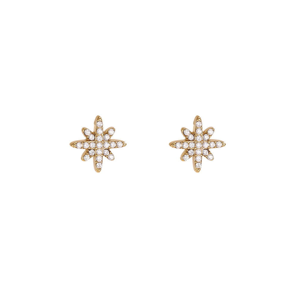 Stainless steel earrings, 10 mm, cubic zirconia, eight-pointed star