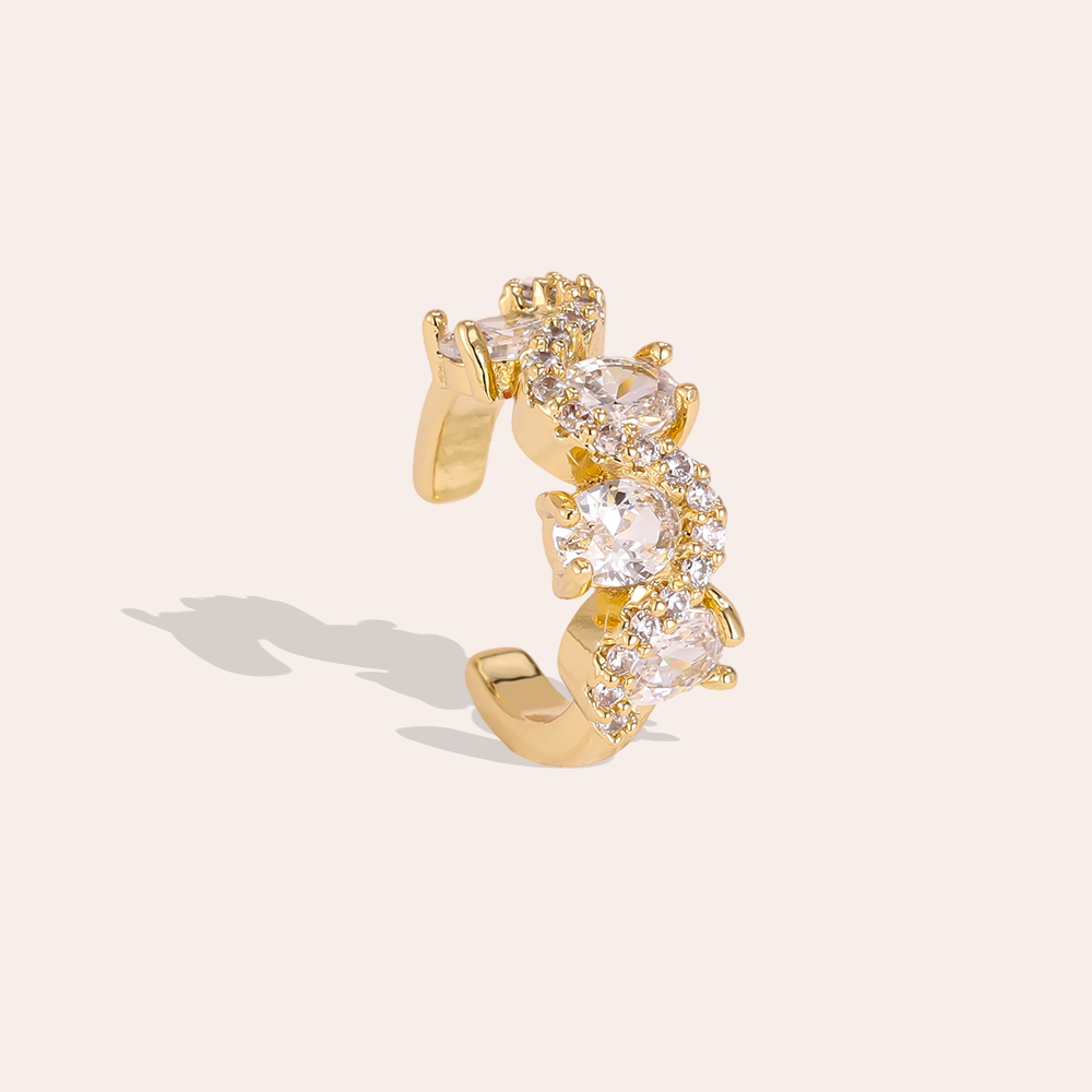 Gold-plated ear cuffs, 15mm, with lots of oval-shaped cubic zirconia