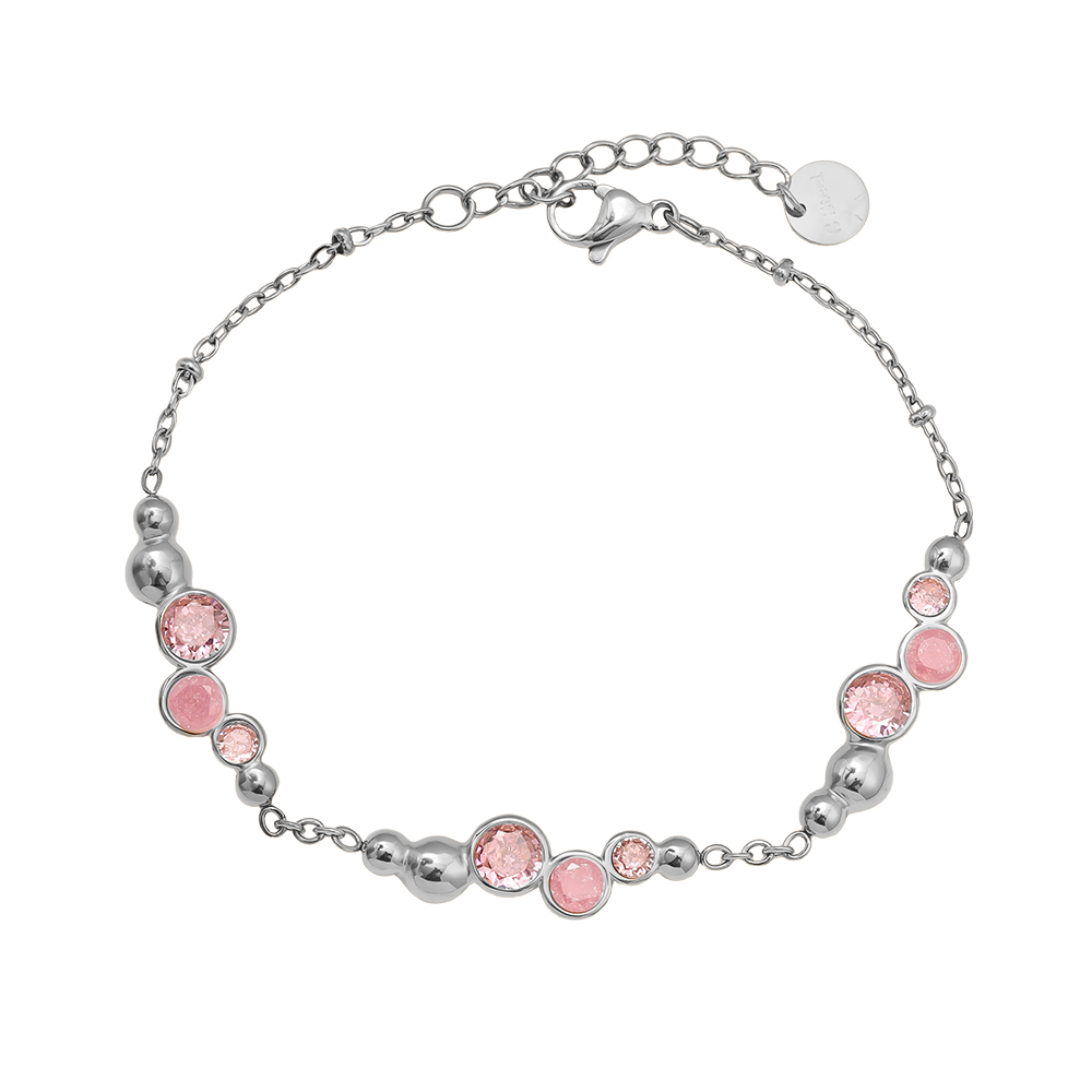 Stainless steel bracelet 17cm Pro Pink Round Diamond