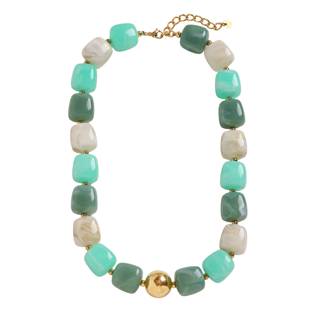 Stainless steel necklace 43cm Adjustable resin square round shape