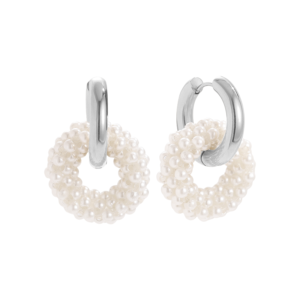 Stainless steel earrings, 25×35 mm, pearl bows